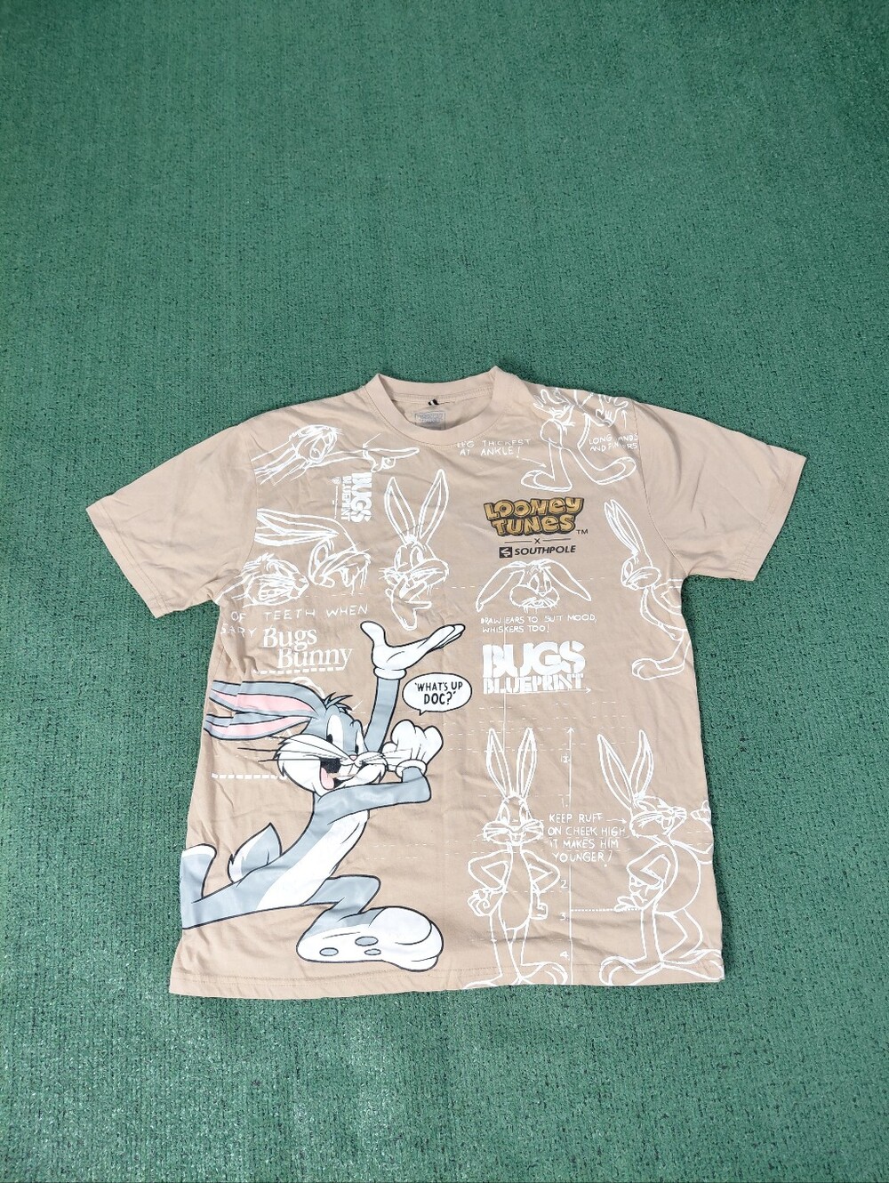 Looney Tunes x Southpole Bugs Bunny Collab Cartoon Streetwear Tan T Shirt Sz XL